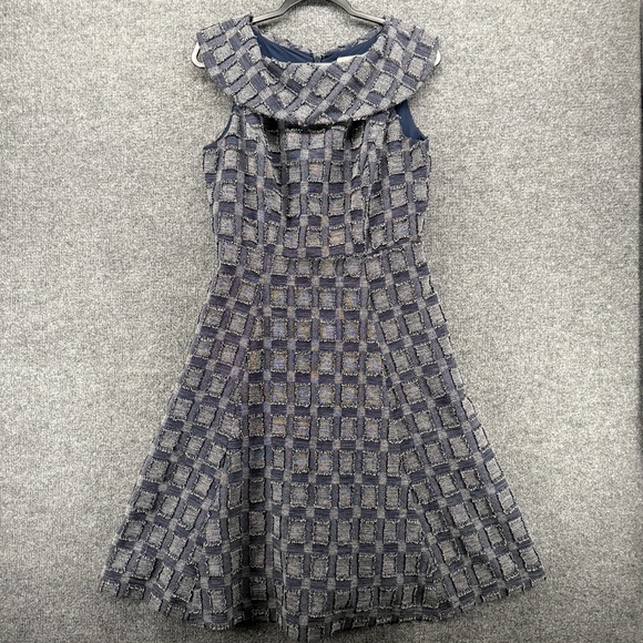 eva mendes for New York & Company Dresses & Skirts - Eva Mendes Dress Womens 4 Blue Abstract A-Line Flowy Formal Classic Old Money